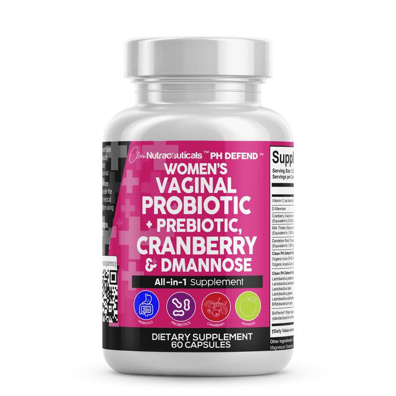 Clean Nutra PH Defend Probiotics for Women Balance with Prebiotics Cranberry Dmannose - Healthy Odor and Tract Support Made in USA Pills Supplement